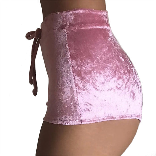 Image Title Pink Shiny High-Waist Velvet Booty Shorts - Side